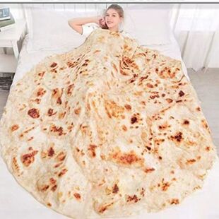大饼食物圆形毯子高清数码印花毛毯法兰绒印度飞饼煎饼办公室盖毯