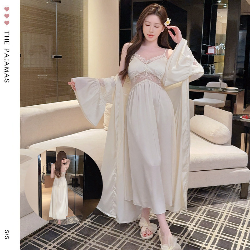 缎面丝绸质感蕾丝冰丝弹力女睡裙