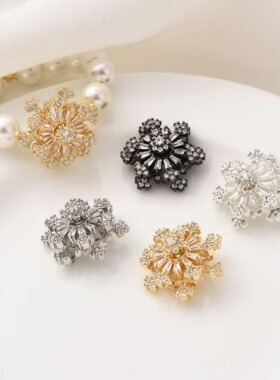保色镀金镶钻旋转雪花隔珠配件