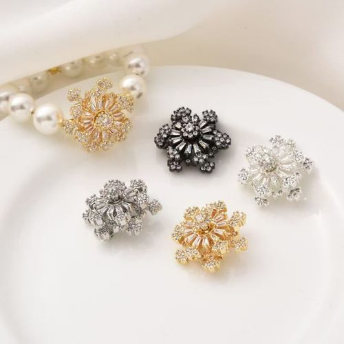 保色镀金镶钻旋转雪花隔珠配件