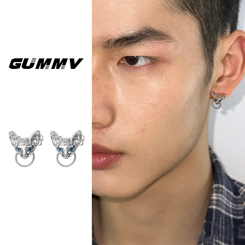 小众猫头耳钉男款高级男生美式复古男士造型设计感男冷淡风耳饰扣,饰品/流行首饰/时尚饰品新,耳钉,淘宝优惠券,粉丝福利购,淘宝优惠卷