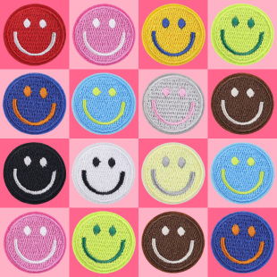 彩色笑脸圆形自粘布贴衣服破洞小号补丁贴包包帽子百搭可爱装 饰贴