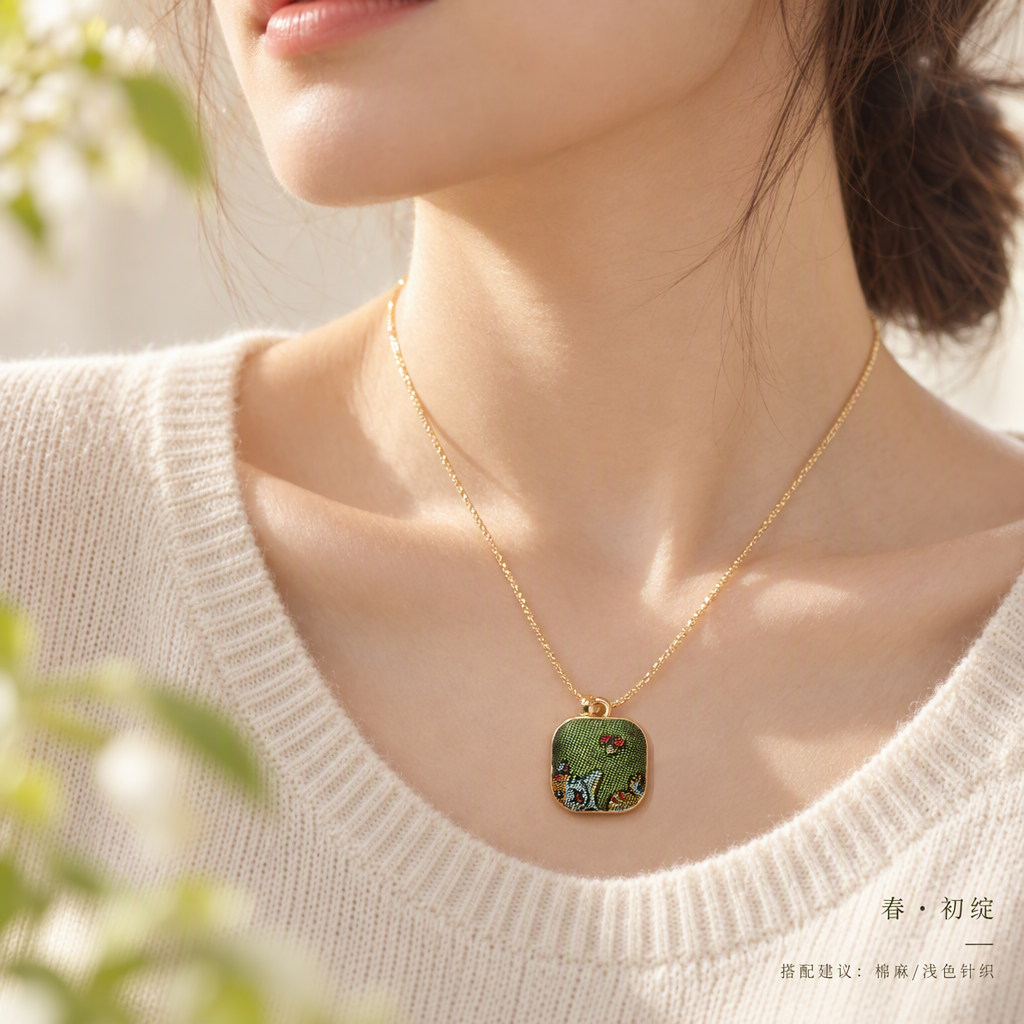新中式国风织锦项链女高级感锁骨链复古小众吊坠毛衣链闺蜜礼物