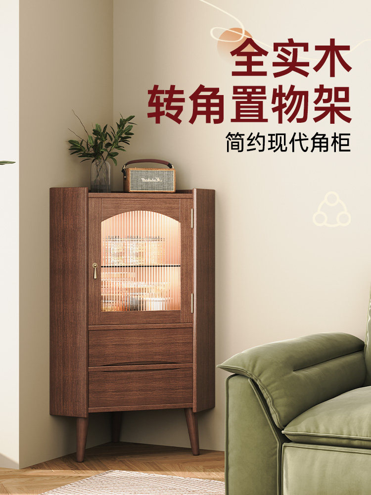 全实木角柜墙角柜 客厅三角形转角茶水柜餐柜储物收纳柜置物柜