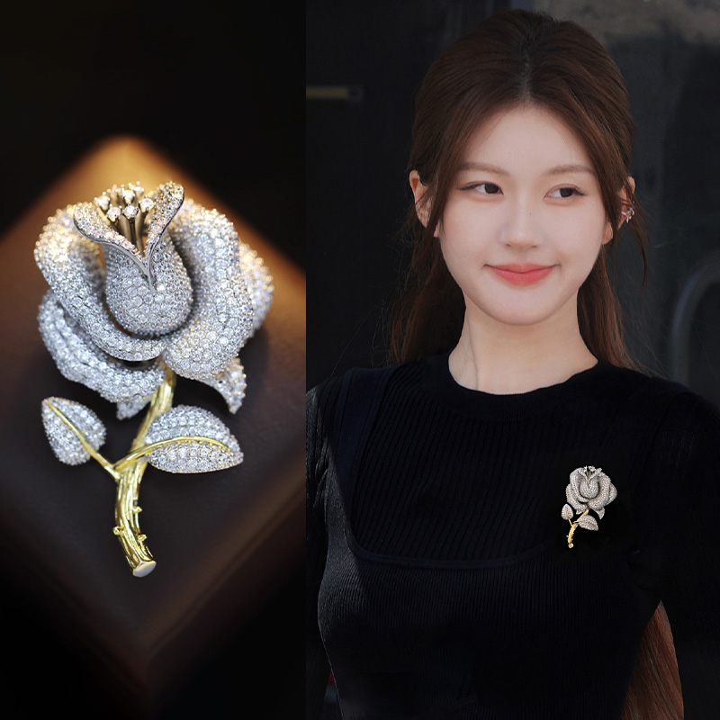 银色玫瑰花胸针女高档气质
