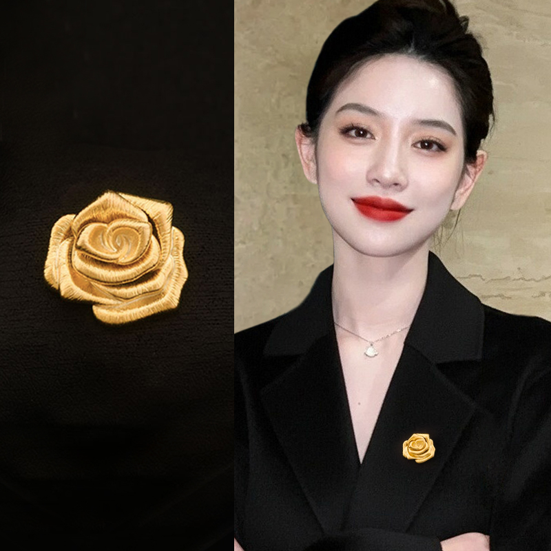 精致金色玫瑰花胸针女新款轻奢