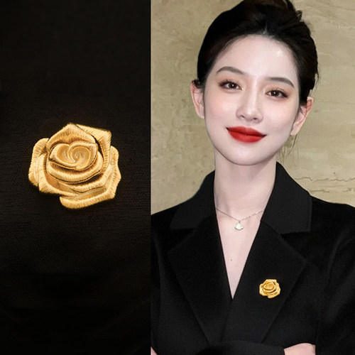 精致金色玫瑰花胸针女