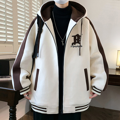 摇粒绒开衫男士连帽卫衣加厚