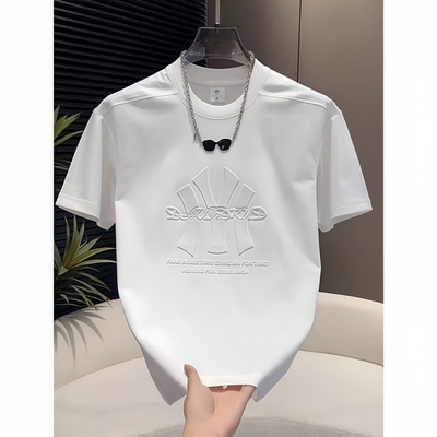2025夏季新款设计感短袖T恤男冰丝轻奢百搭爆款凹凸钢印体恤半袖