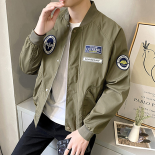 男士外套飞行员2024新款棒球服夹克工装风男装春秋款徽章上衣休闲