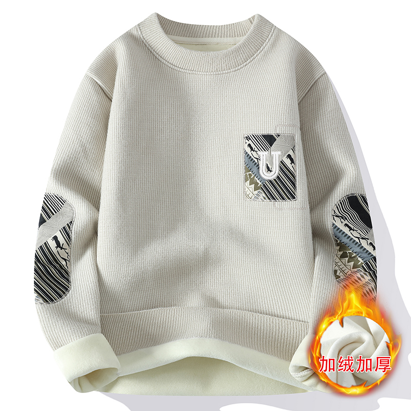 刺绣一体绒男士毛衣加厚内搭