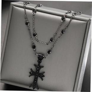 Cross necklace for men women十字架双层项炼时尚嘻哈男女饰品
