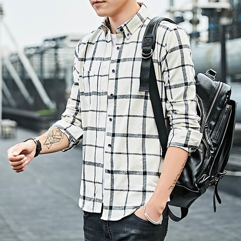 Men s flannel plaid shirt Casual Long Sleeve Shirts 男士衬衫