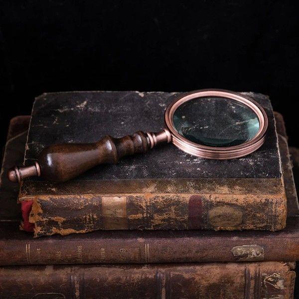 Retro 10X Magnifying Glass Wooden Handheld Magnifier