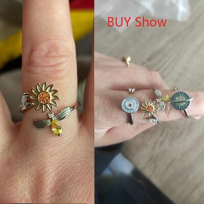 Anti Stress Anxiety Ring For Women Satinless Steel Sunflower