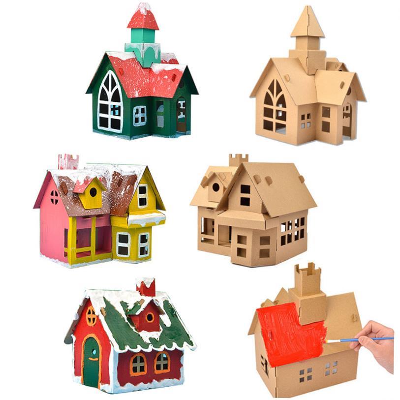 1set Christmas Paper House Multi Type DIY Painting Houses
