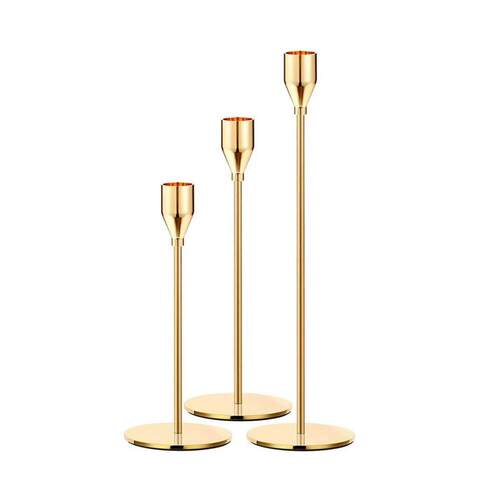 3Pcs/Set Chinese Style Metal Candle Holders Simple Golden We
