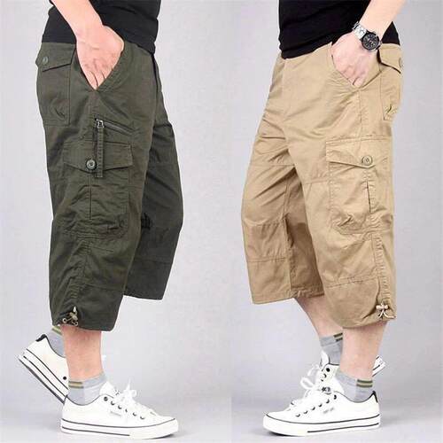 Long Length Cargo Shorts Men Summer Multi-Pocket Casual Cott