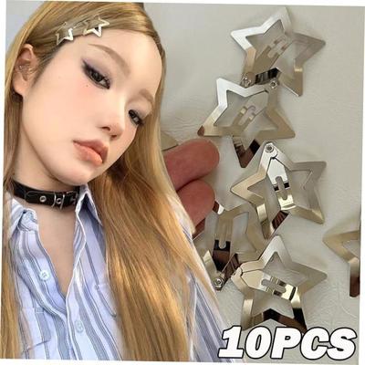 10Pcs Silver Star BB Hairclips Girls Y2K Cute Star Barrettes