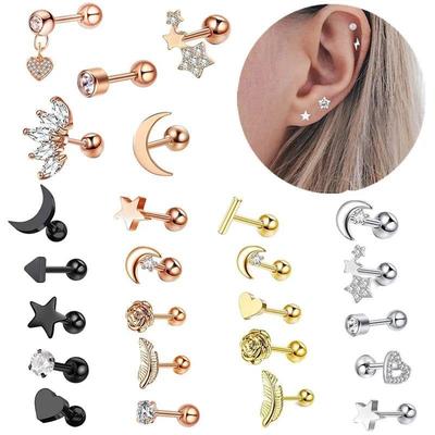 5PCS Star Tragus Stud Earring Set Heart Small Stud Set Lobe