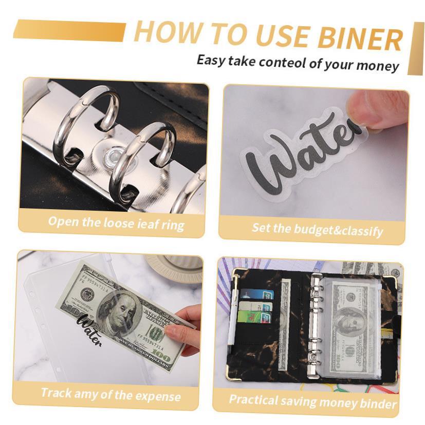 A6 PU Leather Marble Notebook Binder Budget Planner Money Or