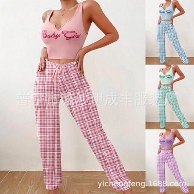 Vest pants letter printed top women