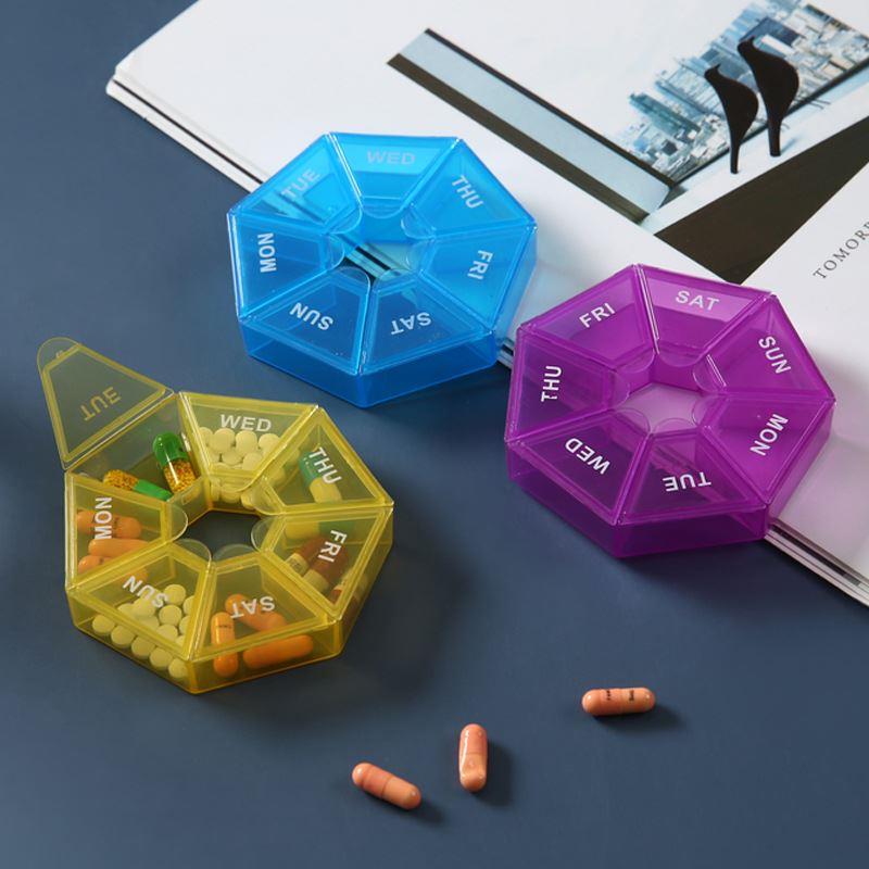 1Pcs Color Medicine Box Pillbox Dispenser 7 Days Weekly Port