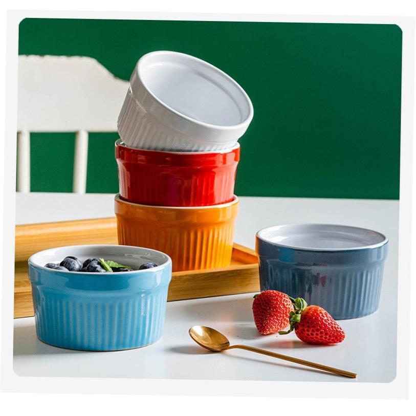6pcs/set  White ceramic ramekin baking bowl pudding bowl cup