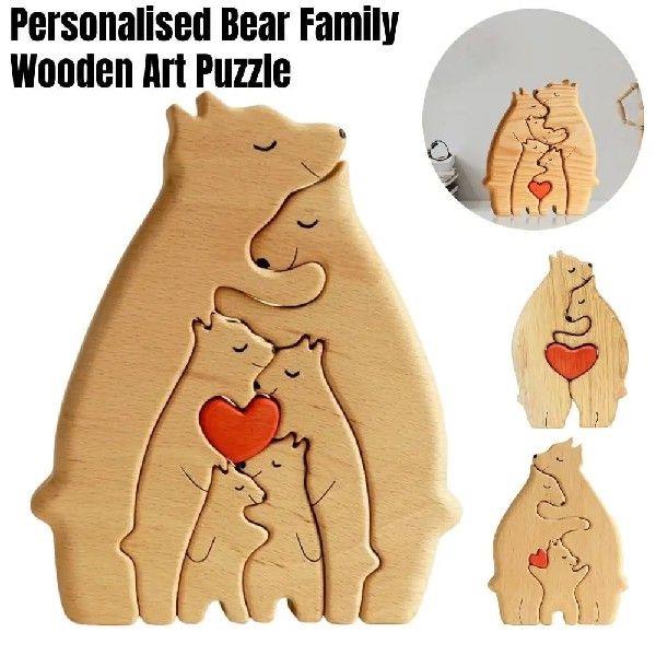 Wooden Bear Family Statue Family Art Puzzle Desktop