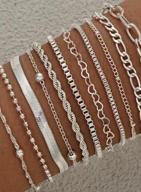 11 piece bracelet set 爱心圆珠手链11件套多层极简叠戴链条手饰