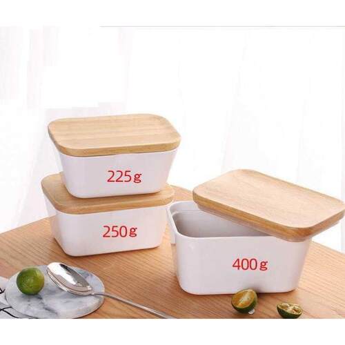Portable Butter Box Dish With Wood Lid Holder Storage