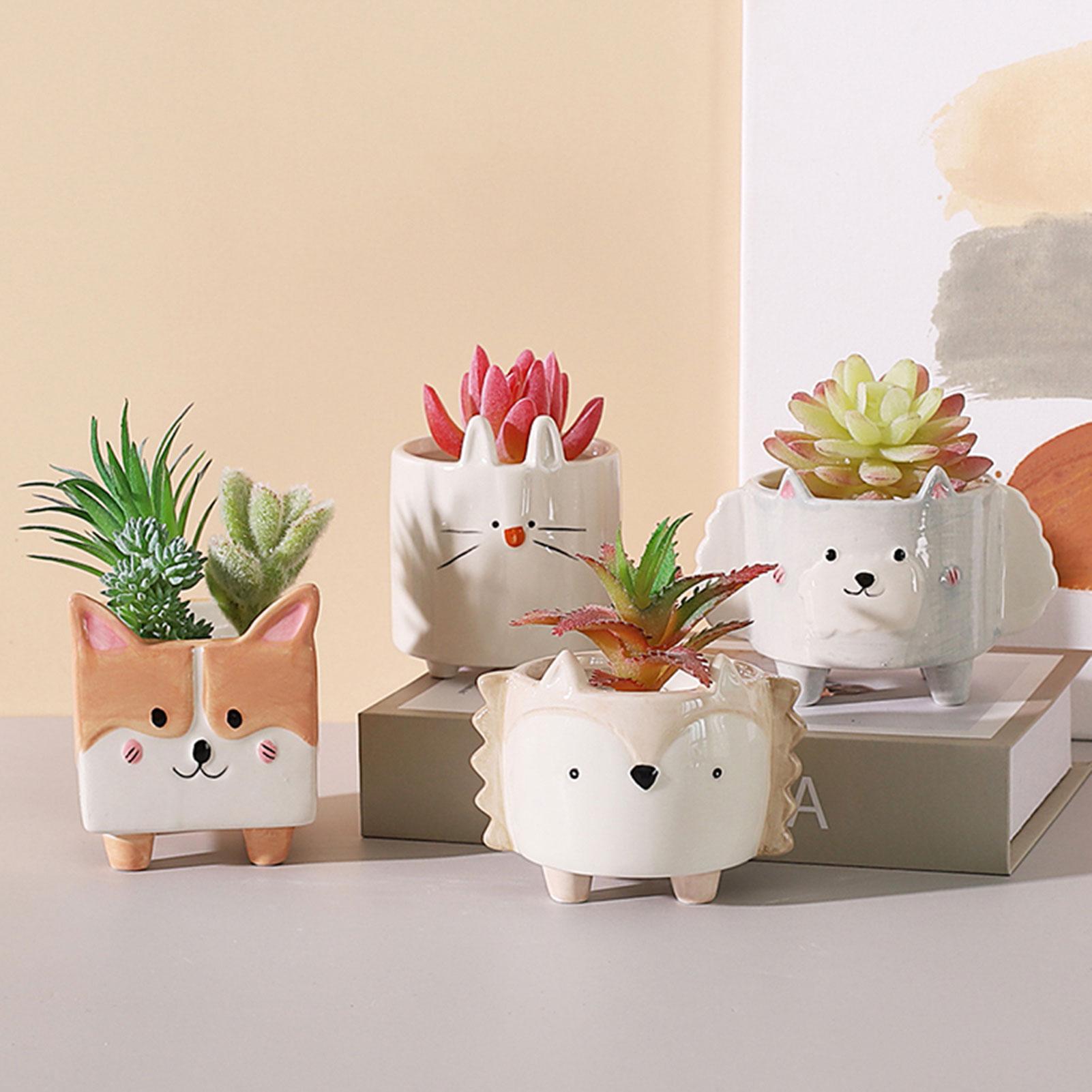 Cute Hedgehog Rabbit Ceramic Flowerpot Succulent Planter