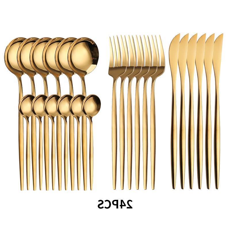 24PCS Cutlery Set Stainless Knife Fork Spoon Flatware Tablew