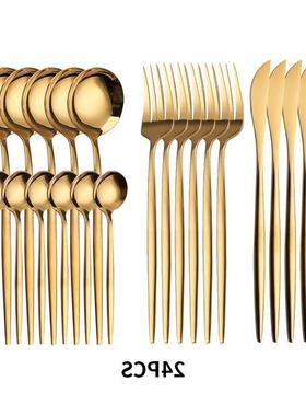 24PCS Cutlery Set Stainless Knife Fork Spoon Flatware Tablew