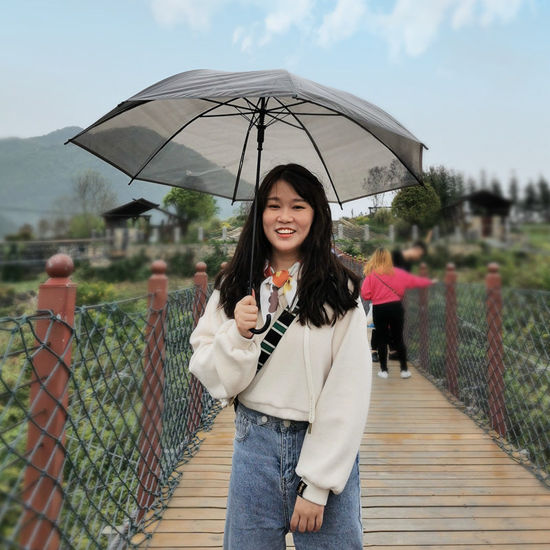 透明雨伞女长柄伞网红学生透明黑伞直柄小清新广告伞黑色印logo伞