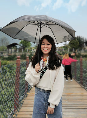 透明雨伞女长柄伞网红学生透明黑伞直柄小清新广告伞黑色印logo伞