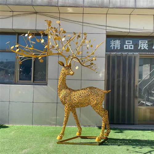 不锈钢几何鹿金属拉丝镂空镜面景观户外园林雕塑酒店售摆件定制