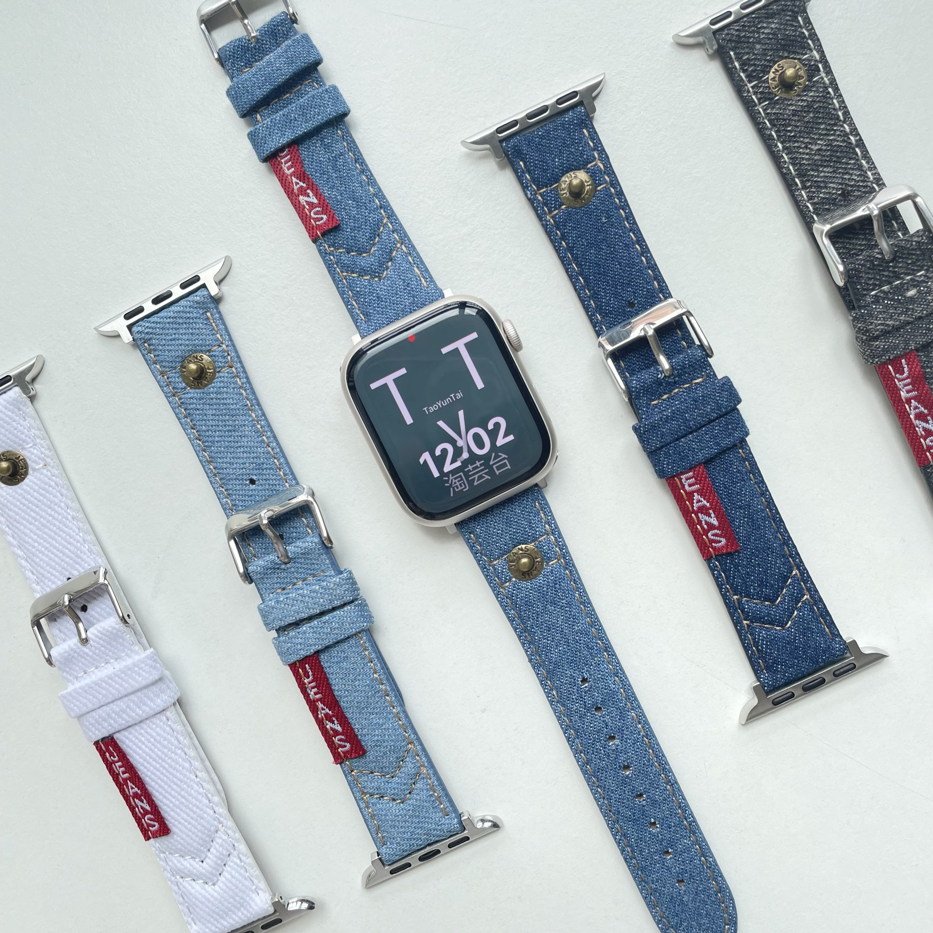 淘芸台苹果新款复古牛仔皮表带