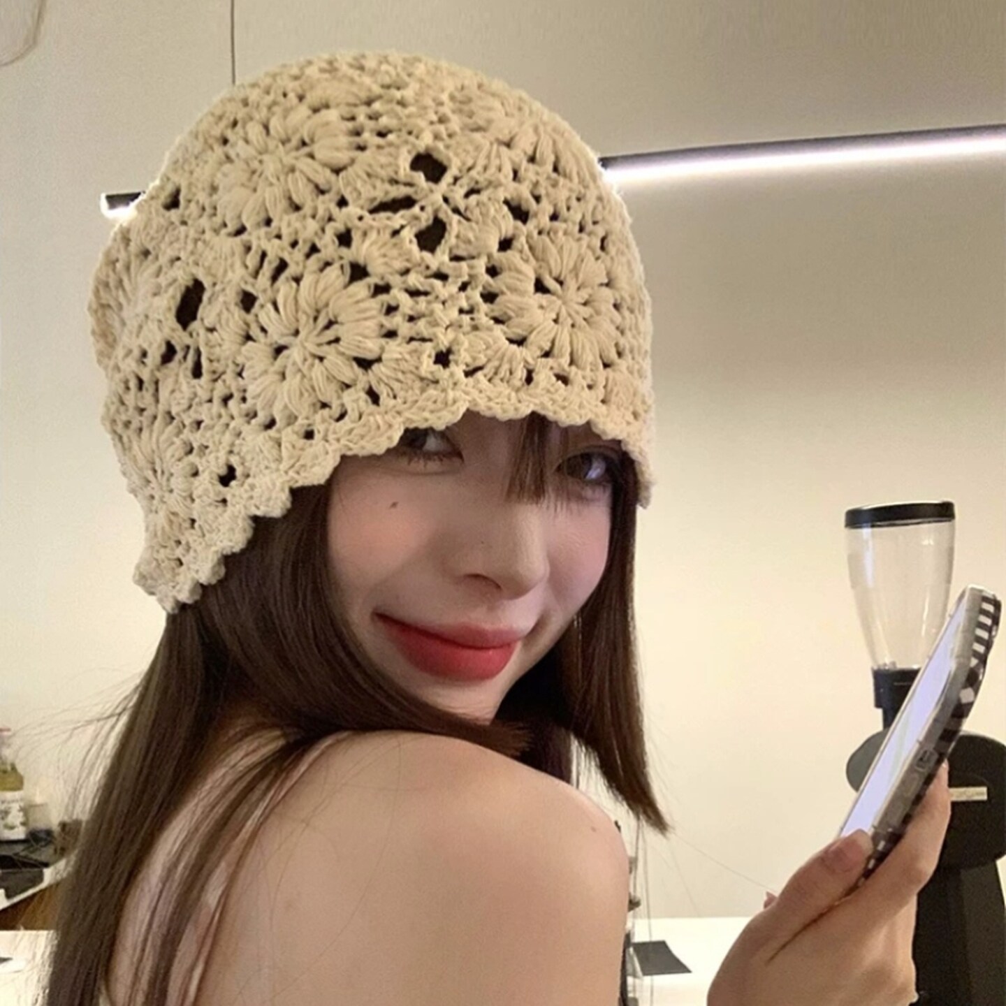 日系手工编织包头帽子女春夏薄款镂空毛线帽复古文艺针织帽堆堆帽