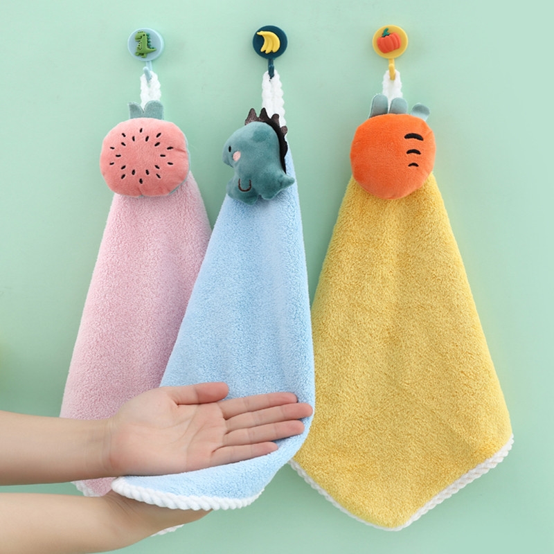 擦手毛巾挂式高颜值吸水不掉毛珊瑚绒小方巾可爱儿童家用厨房手帕