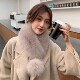 毛毛围脖加厚仿皮草保暖围巾韩版 白色仿狐狸毛领丝带球学生高级感