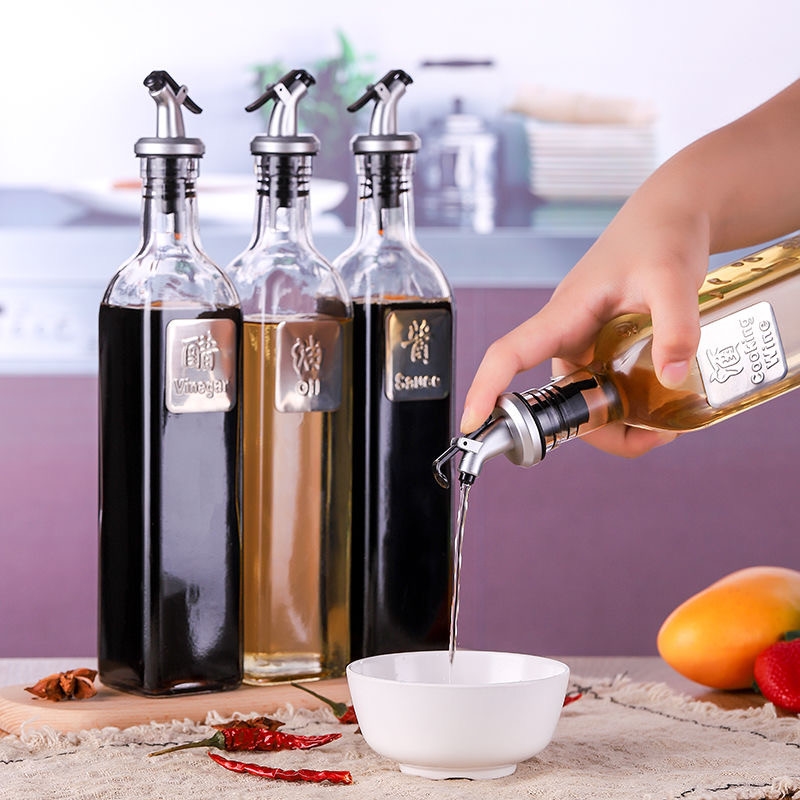 厨房酱油醋料酒调味瓶玻璃家用生抽防漏醋瓶透明油瓶大容量分装瓶