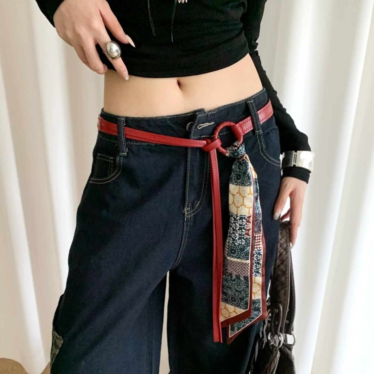 红色丝巾腰链配饰女复古装饰配牛仔裤裙子y2k皮带设计感小众高级