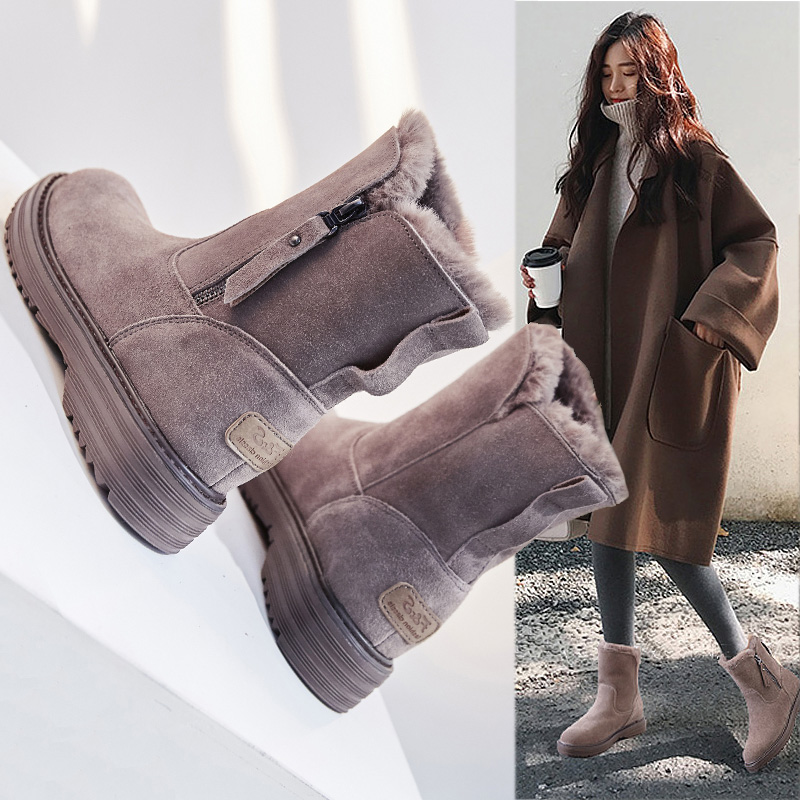 真皮雪地靴女2023新款秋冬季加绒