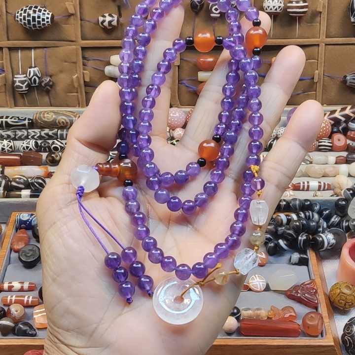 紫水晶多圈链.三通挂坠.6.6-13.8m塔链.复古风格供货新款手串项链