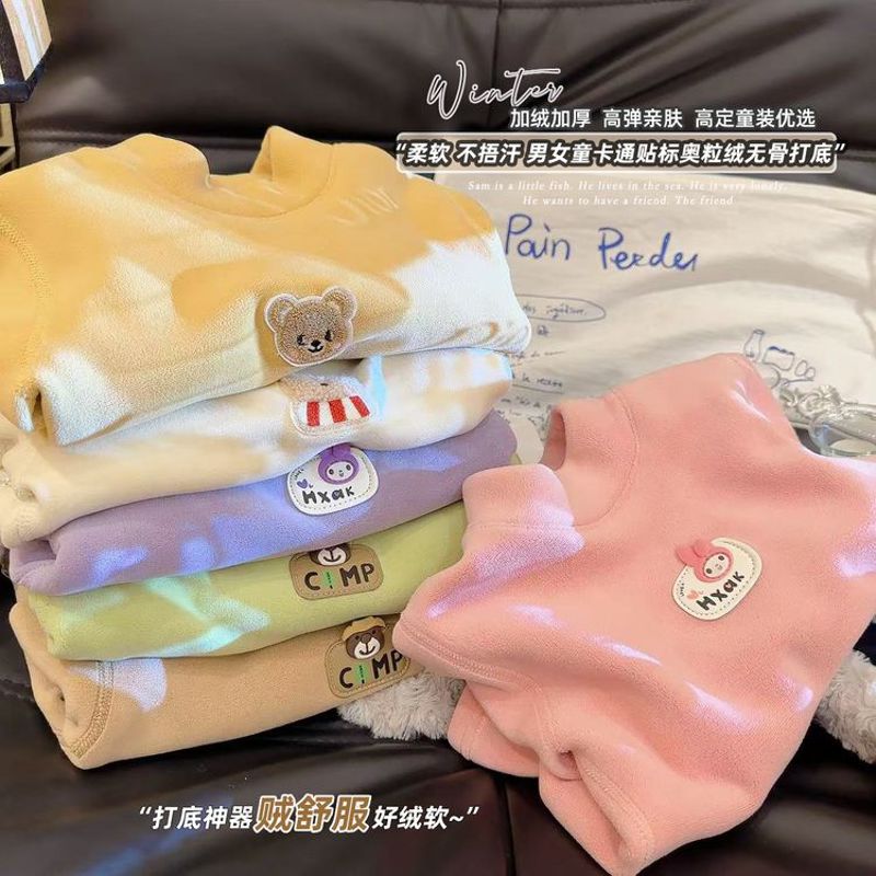 秋冬儿童高领打底衫女童加绒保暖上衣中大童卡通舒适加厚上衣童装