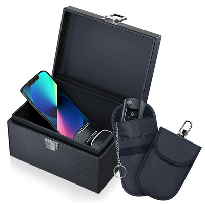 黑色信号屏蔽盒汽车防盗钥匙包 法拉第保护箱柜屏蔽信号防止感应