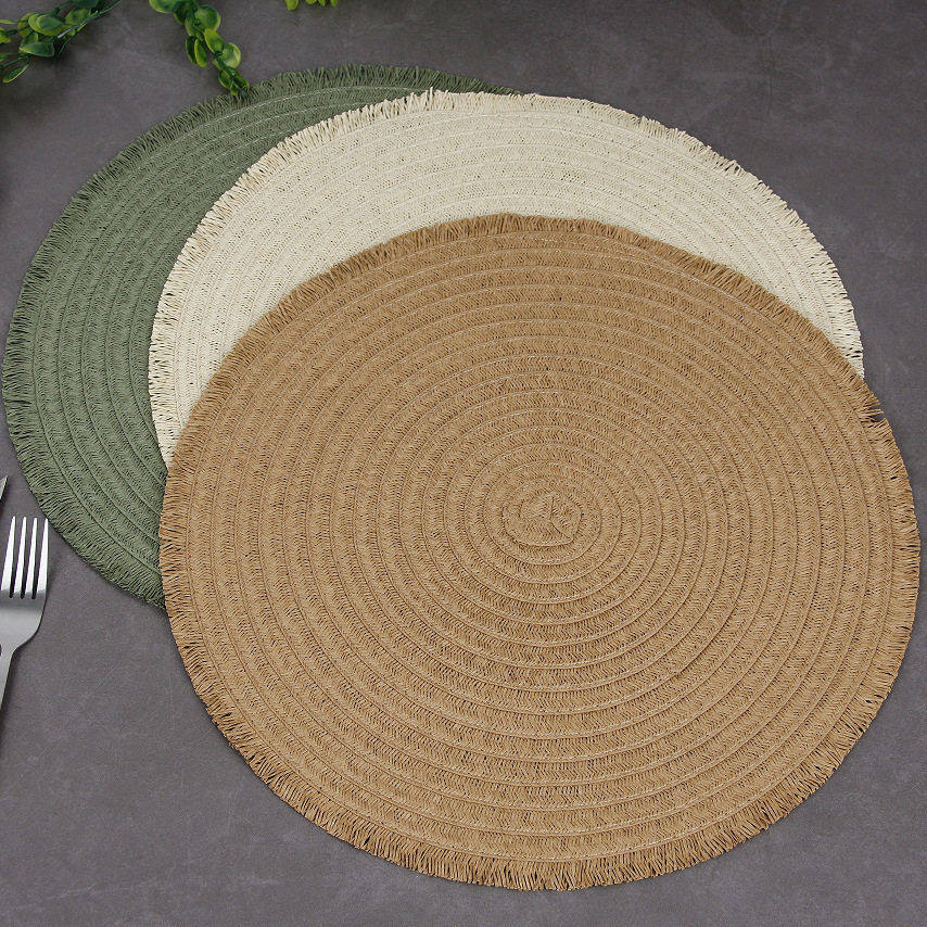 轻奢圆形编织盘垫手工流苏边须杯垫盘垫编织装饰隔热餐垫纸质碗垫,餐饮具,餐垫,淘宝优惠券,粉丝福利购,淘宝优惠卷