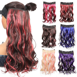 2025新款女士长卷彩色挑染水波纹假发片无痕接发五卡设计时尚百搭