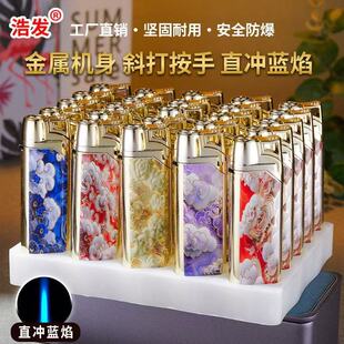 新款金属彩印麻将直冲蓝焰2026防风打火机耐用充气批发定制加厚